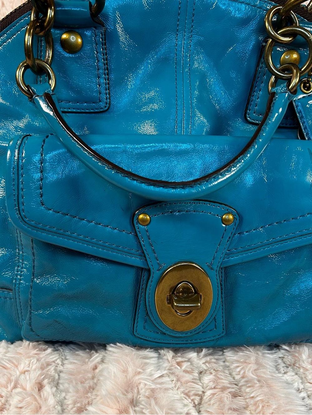 Coach Legacy lined Francine Blue Patent Leather Turn-Lock Satchel - Women Bags